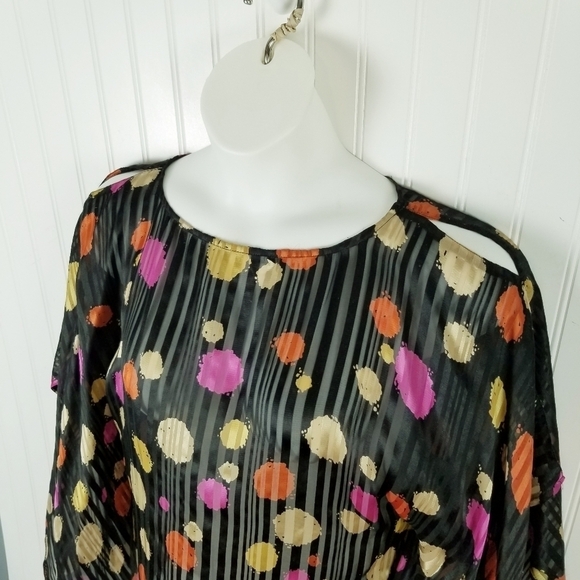 Anne Carson Womens Silk Top Blouse Size Large Batwing Multi Color Sheer Artsy - Picture 2 of 7